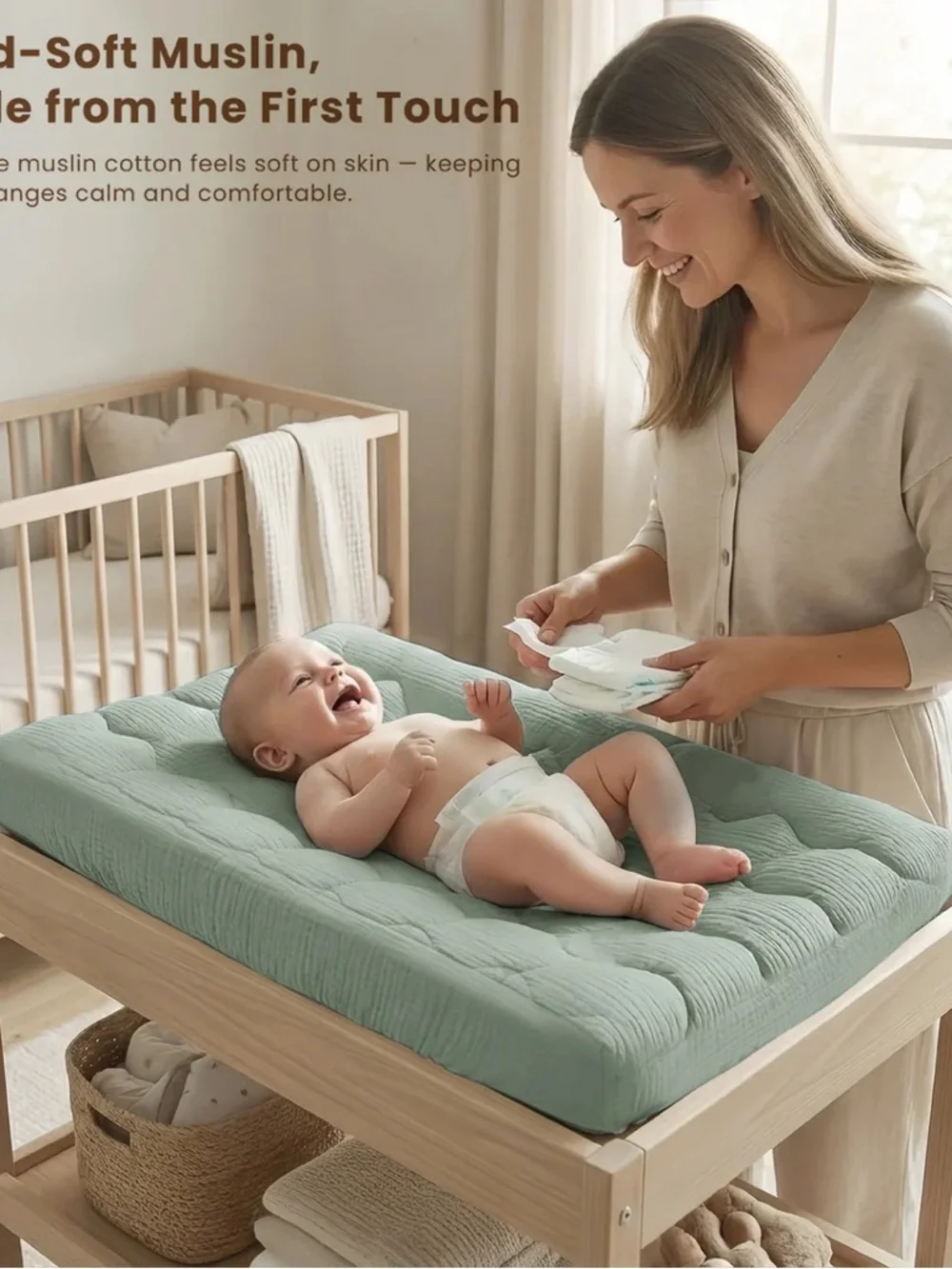 Neutral Baby Changing Pad Cover Set - Cream & Fog Green